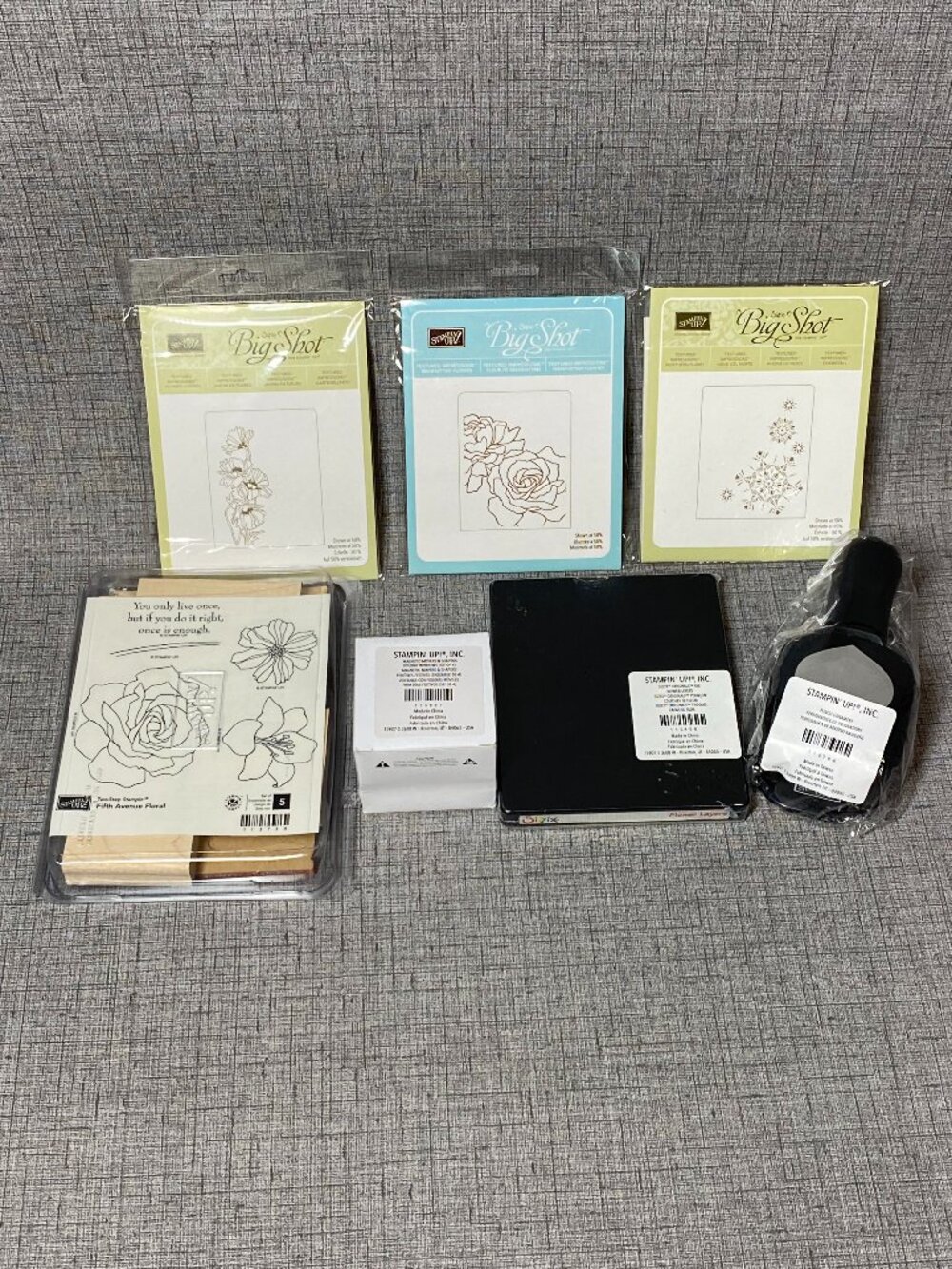 New Stampin Up Sizzix Big Shot Textured Embossing Folders Stamps Punch 7pc Lot